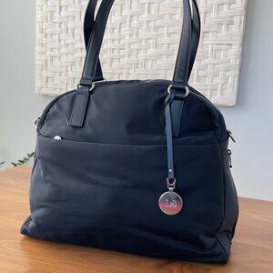 Lo & Sons OMG Nylon Tote.  Black with silver hardware and lavender interior